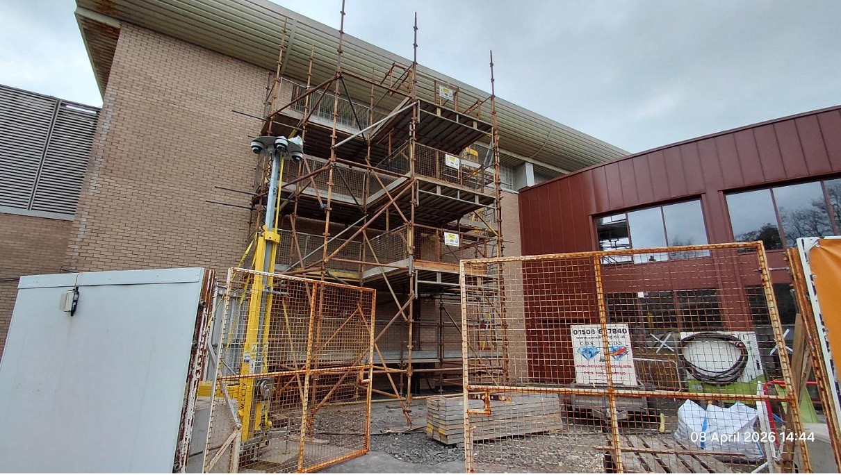 External scaffolds erected to facilitate facade removal works